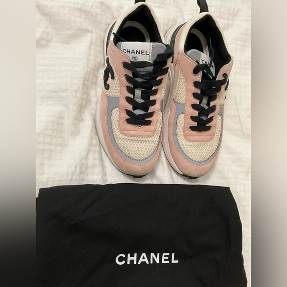 Chanel women Mesh Suede Calfskin Grained Calfskin Womens CC Sneakers 38.5 pink - Picture 5 of 13